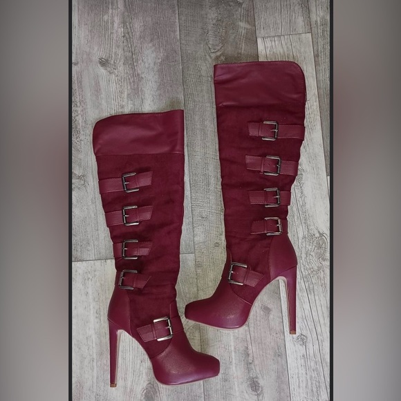 Burgundee High Heel Boots - Picture 1 of 2